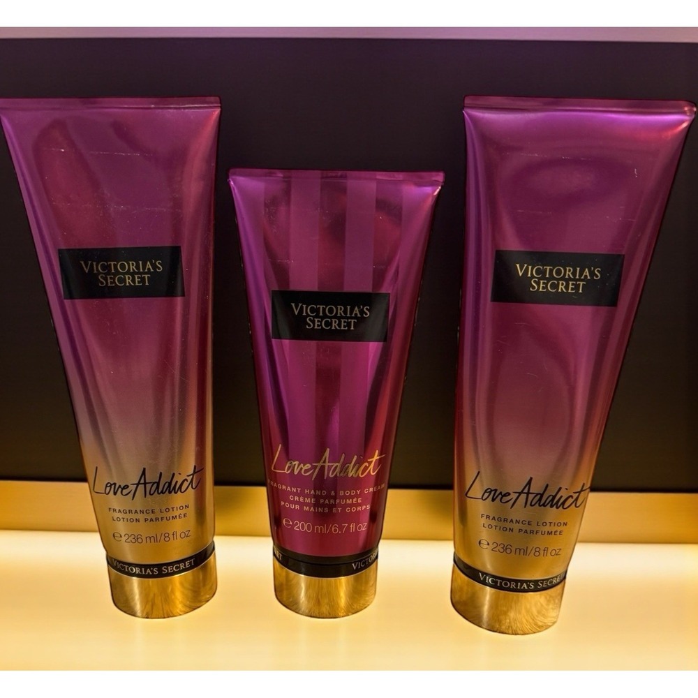 Rare!Victoria's Secret Love Addict Fragrance Lotion & Hand and Body Cream Set